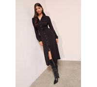 Friends Like These Friends Like These Black Long Sleeve Button Through Collar Midi Shirt Dress Black EU 44 (UK 16)