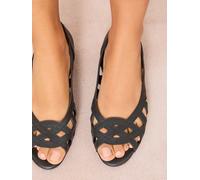 Friends Like These Friends Like These Black Standard Fit Flat Peeptoe Faux Leather Cut Out Ballerinas Shoes Black 6 EU 39