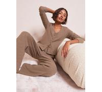 Friends Like These Friends Like These Brown Cosy Ribbed Wide Leg Trousers