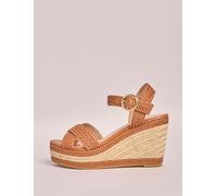 Friends Like These Friends Like These Brown Wide Fit Raffia Woven Strap Faux Leather Espadrille Wedge Sandals