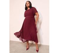 Friends Like These Friends Like These Burgundy Red Curve Angel Sleeve Chiffon Pleat Midi Dress Burgundy Red EU 54 (UK 26)