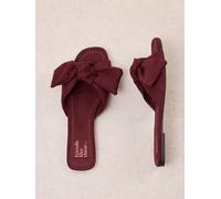 Friends Like These Friends Like These Burgundy Red Faux Suede Bow Slip On Flat Summer Slider Sandals