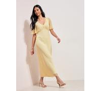 Friends Like These Friends Like These Buttermilk Chiffon Angel Sleeve V-Neck Button Midi Dress Buttermilk EU 38 (UK 10)