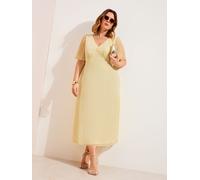 Friends Like These Friends Like These Buttermilk Curve Chiffon Angel Sleeve V-Neck Button Midi Dress Buttermilk EU 44 (UK 16)