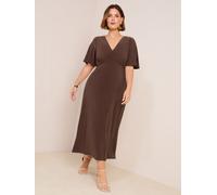 Friends Like These Friends Like These Chocolate Brown Curve V-Neck ITY Flutter Sleeve Midi Dress Chocolate Brown 28