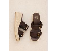 Friends Like These Friends Like These Chocolate Brown Faux Suede Double Strap Buckle Detail Summer Mid Wedges