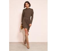 Friends Like These Friends Like These Chocolate Brown Long Sleeve Button Shoulder Tie Belt Cosy Mini Dress Chocolate Brown EU 48 (UK 20)