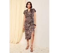 Friends Like These Friends Like These Chocolate Brown Petite Short Sleeve Satin Wrap Midi Dress Chocolate Brown EU 42 (UK 14)