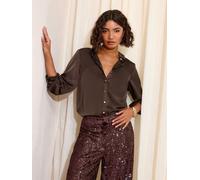 Friends Like These Friends Like These Chocolate Brown Satin Button Through Shirt Chocolate Brown EU 46 (UK 18)