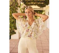 Friends Like These Friends Like These Cream Floral Print Chiffon V-Neck Millie Mackintosh Ruffle Blouse