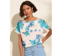 Friends Like These Friends Like These Floral Blue Short Sleeve Blouse With Gold Detail