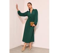 Friends Like These Friends Like These Green V-Neck Collar Long Sleeve Textured Jersey Midi Dress Green EU 34 (UK 6)