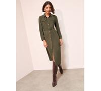 Friends Like These Friends Like These Khaki Green Petite Long Sleeve Button Through Collar Midi Shirt Dress Khaki Green EU 44 (UK 16)