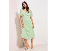 Friends Like These Friends Like These Mint Green Chiffon Angel Sleeve V-Neck Button Midi Dress Mint Green EU 38 (UK 10)
