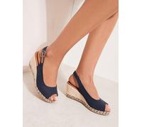 Friends Like These Friends Like These Navy Blue Canvas Standard Fit Slingback Peep Toe Espadrille Wedge Sandals