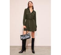 Friends Like These Friends Like These Olive Green Long Sleeve Button Through Mini Shirt Dress Olive Green EU 50 (UK 22)