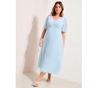 Friends Like These Friends Like These Pale Blue Curve Chiffon Angel Sleeve V-Neck Button Midi Dress Pale Blue EU 56 (UK 28)