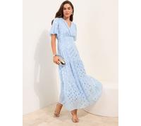 Friends Like These Friends Like These Pale Blue Petite Polka Dot Metallic Short Sleeve Midi Dress Pale Blue EU 42 (UK 14)
