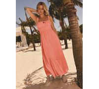 Friends Like These Friends Like These Peach Pink Millie Mackintosh Crinkle Lace Trim Tiered Midi Sun Dress Peach Pink 24