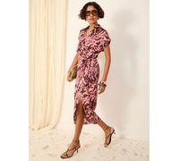 Friends Like These Friends Like These Pink Animal Print Petite Short Sleeve Satin Wrap Midi Dress Pink Animal Print EU 46 (UK 18)