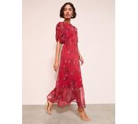 Friends Like These Friends Like These Red Floral Chiffon Ruched Sleeve Frill Hem Maxi Dress Red Floral 16