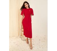 Friends Like These Friends Like These Red Scuba Midi Dress With Chiffon Overlay Red 22