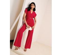 Friends Like These Friends Like These Red V-Neck Tulip Sleeve Structured Jumpsuit