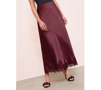 Friends Like These Friends Like These X Lucy Mecklenburgh Burgundy Satin Lace Trim Maxi Skirt Burgundy EU 46 (UK 18)