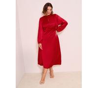 Friends Like These Friends Like These X Lucy Mecklenburgh Red Curve Satin Long Puff Sleeve High Neck Midi Dress Red 20