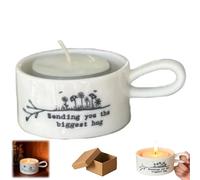 Friendship Themed Handled Tea Light Holder, Vintage Candle Cup with Carry Handle, Rustic Handcrafted Indoor Outdoor Candlestick for Home Decor,Wedding,Table Centerpiece Gift