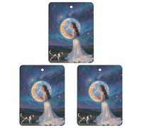 Friendship Under The Giant Moon Lot de 3 désodorisants carrés à suspendre pour voiture, maison, bureau, style gris