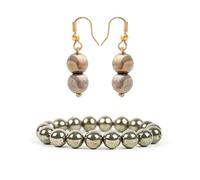 Frienemy Home Presents Bracelet De Pierre De Pyrite Dorée Et Boucle d'oreille pour Vastu-Feng Shui, Bracelets De Pierres De Reiki, Taille 8 Mm, Pierre Précieuse Naturelle | #Frienemy-2596