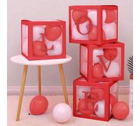 Frienemy Lot de 4 boîtes à ballons en forme de lettre d'amour - Boîte rouge transparente avec 30 ballons blancs et 30 ballons rouges pastel pour anniversaire, fiançailles, demande en mariage,