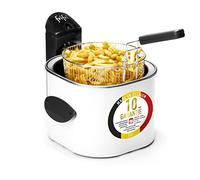 Frifri Friteuse Ronde 3 L - avec couvercle de rangement, 3200W Ronde- Technologie Zone Froide, Sécurité Brevetée, Nettoyage Simple, Poignée Repliable, Design Traditionnel - Blanc