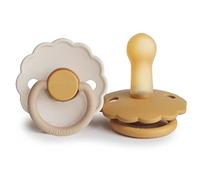 FRIGG Daisy Lot de 2 sucettes | Sucette en latex | Fabriqué au Danemark | Sans BPA | Tétine Cerise Symétrique | (Chamomile/Honey Gold, Taille 2 (6-18 Mois))