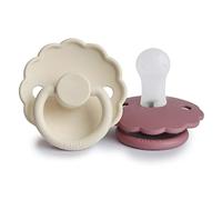 FRIGG Daisy Lot de 2 sucettes | Sucette en silicone | Sans BPA | Fabriqué au Danemark | Tétine Cerise Symétrique | (Cream/Dusty Rose, Taille 1 (0-6 Mois))