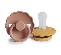 FRIGG Daisy Lot de 2 sucettes | Sucette en silicone | Sans BPA | Fabriqué au Danemark | Tétine Cerise Symétrique | (Honey Gold/Rose Gold, Taille 2 (6-18 Mois))