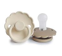 FRIGG Daisy Lot de 2 sucettes | Sucette en silicone | Sans BPA | Fabriqué au Danemark | Tétine Cerise Symétrique | (Cream/Croissant, Taille 1 (0-6 Mois))