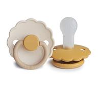 FRIGG Daisy Lot de 2 sucettes | Sucette en silicone | Sans BPA | Fabriqué au Danemark | Tétine Cerise Symétrique | (Chamomile/Honey gold, Taille 2 (6-18 Mois))