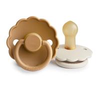 FRIGG Daisy Lot de 2 tétines en caoutchouc naturel pour bébé | Fabriqué au Danemark | Sans BPA (Cappuccino/crème, 0-6 mois)
