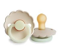 FRIGG Daisy Night Lot de 2 sucettes | Sucette en latex | Fabriqué au Danemark | Sans BPA | Tétine Cerise Symétrique | (Cream Night/Croissant Night, Taille 1 (0-6 Mois))