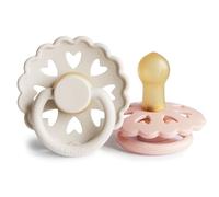 FRIGG Fairytale Lot de 2 sucettes | Sucette en latex | Sans BPA | Fabriqué au Danemark | Tétine Cerise Symétrique | (Cream/Blush, Taille 1 (0-6 Mois))