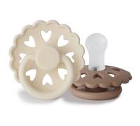 FRIGG Fairytale Lot de 2 sucettes | Sucette en silicone | Sans BPA | Fabriqué au Danemark | Tétine Cerise Symétrique | (Cream/Silky Satin, Taille 1 (0-6 Mois))