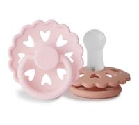 FRIGG Fairytale Lot de 2 sucettes | Sucette en silicone | Sans BPA | Fabriqué au Danemark | Tétine Cerise Symétrique | (White Lilac/Pretty In Peach, Taille 2 (6-18 Mois))