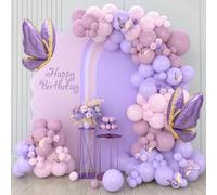 Frigg Guirlande de ballons violets - 133 pièces - Kit guirlande de ballons violets et roses avec papillon - Pour décoration d'anniversaire, fête prénatale, mariage, fête prénatale