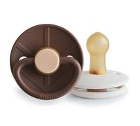FRIGG Little Viking Sucette en Latex | Lot de 2 sucettes | Sucette en Caoutchouc | Fabriqué au Danemark | Sans BPA | Tétine Cerise Symétrique | (Cocoa/Cream, Taille 1 (0-6 Mois))