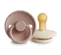 FRIGG Rope Lot de 2 sucettes | Sucette en latex | Fabriqué au Danemark | Sans BPA | Tétine Cerise Symétrique | (Blush/Cream, Taille 2 (6-18 Mois))