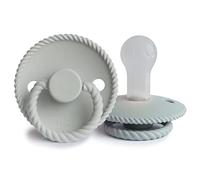 FRIGG Rope Lot de 2 sucettes | Sucette en silicone | Sans BPA | Fabriqué au Danemark | Tétine Cerise Symétrique |(French Gray/Silver Gray, Taille 2 (6-18 Mois))