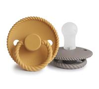 FRIGG Rope Lot de 2 sucettes | Sucette en silicone | Sans BPA | Fabriqué au Danemark | Tétine Cerise Symétrique |(Honey Gold/Portobello, Taille 1 (0-6 Mois))