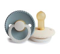 FRIGG Rope Night Lot de 2 sucettes | Sucette en latex | Fabriqué au Danemark | Sans BPA | Tétine Cerise Symétrique | (Stone Blue Night/Cream Night, Taille 2 (6-18 Mois))